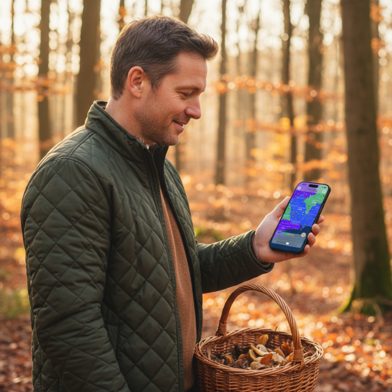 ShroomCast-App geöffnet auf einem iPhone im Wald