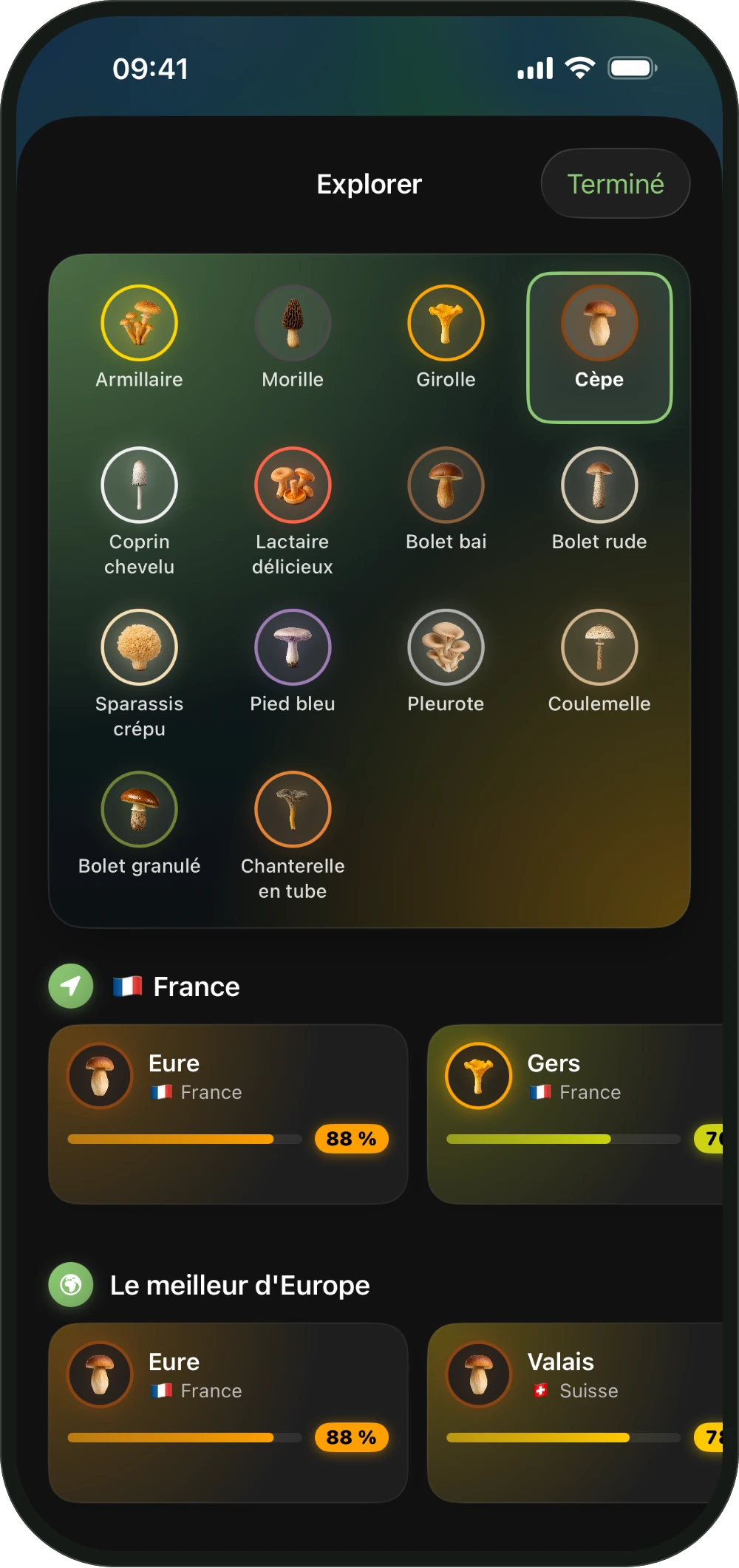 Choix d'un champignon pour la carte ShroomCast