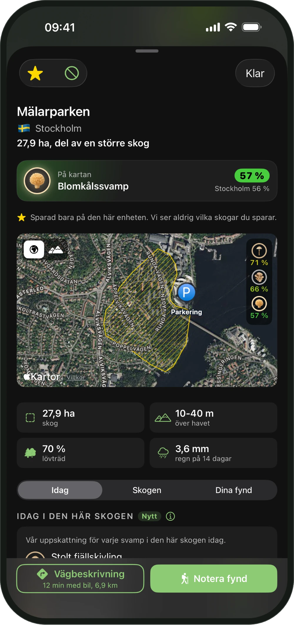Ett skogskort i ShroomCast med dagens chans och vägen dit
